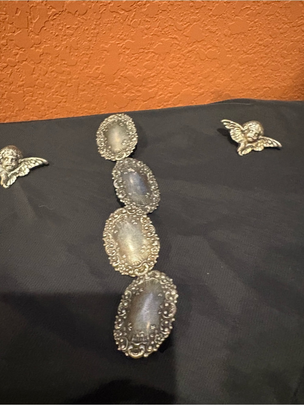 Antique Silver-Tone Ornate Oval Link collar pin and “button” pins